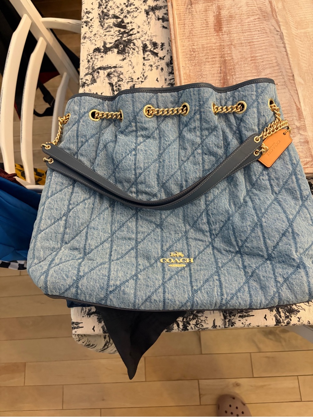 COACH Large Evelyn Quilted denim bag